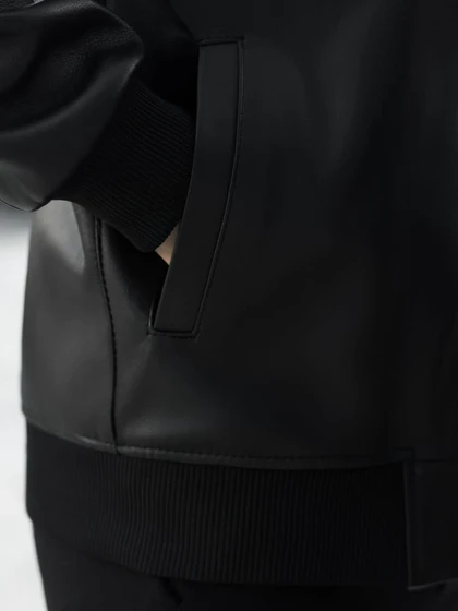 کاپشن چرم طبیعی مشکی j151