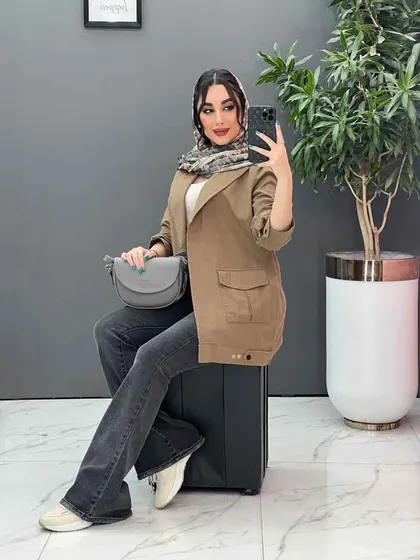 مانتو لینن آستین پاگن دو جیب