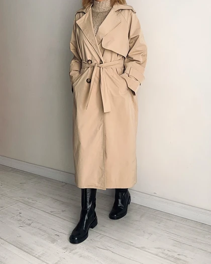 ترنچ کت Drop کرم (قد بلند)