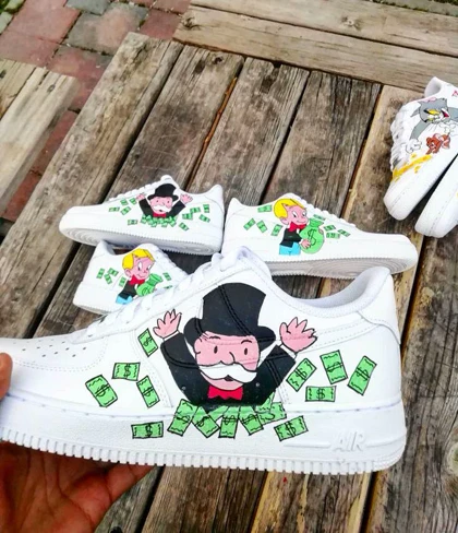 کفش اسپرت کاستوم کتانی با طرح Monopoly Rich Hand نایک nike ایرفورس air force کد 87921