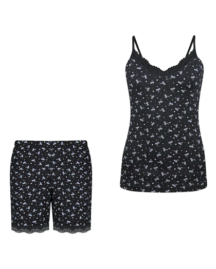 ست تاپ و شورتک زنانه گیپور بندی لیانا سیلکا