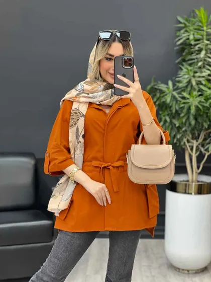 مانتو لینن دکمه مخفی دو جیب