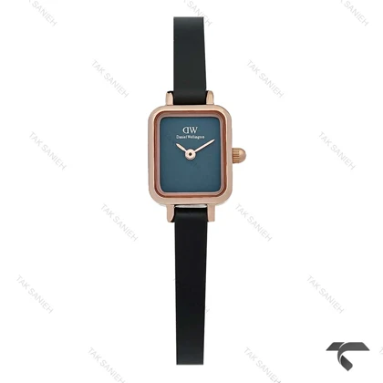 ساعت DW مینی مستطیلی رزگلد صفحه سرمه ای مهندسی بند چرم DW-10702-L