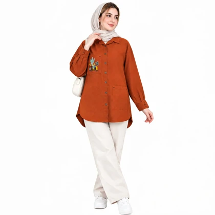مانتو کتان زنانه طرح کاکتوس گلدوزی