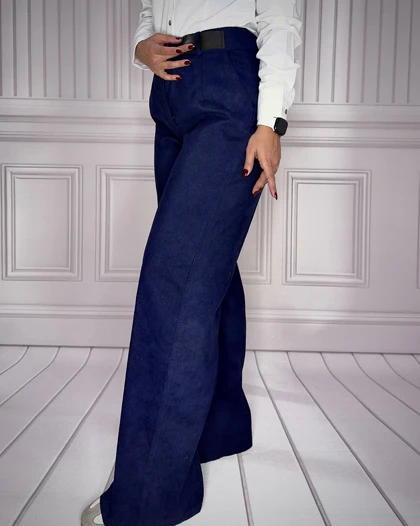 خرید شلوار بگ مخمل کبریتی سرمه ای زنانه Women's Navy Corduroy Baggy Pants قد 107 سایز بندی 40 تا 48 کد 914102