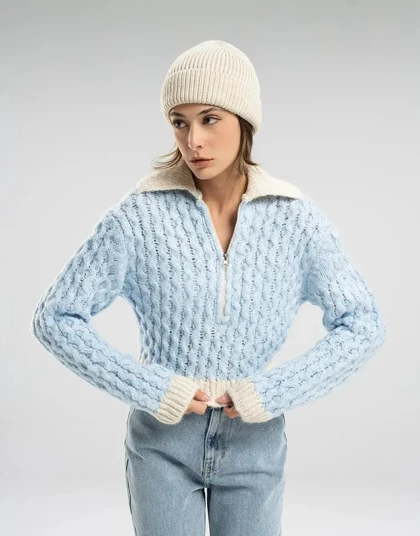 ژاکارد نیم زیپ دورنگ