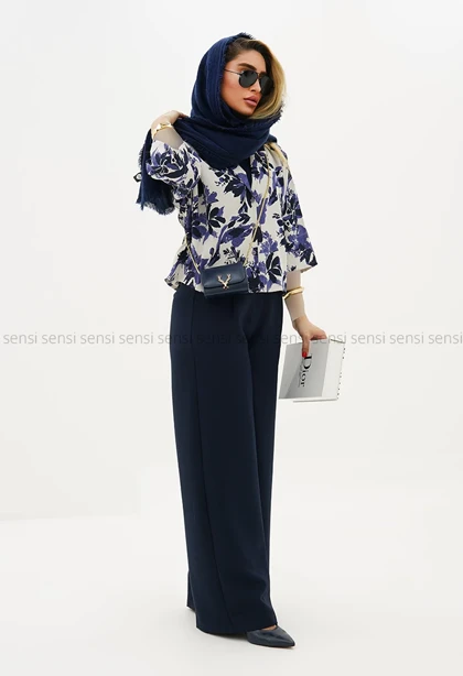 شومیز طرح دار باکسی مودال کد1005595