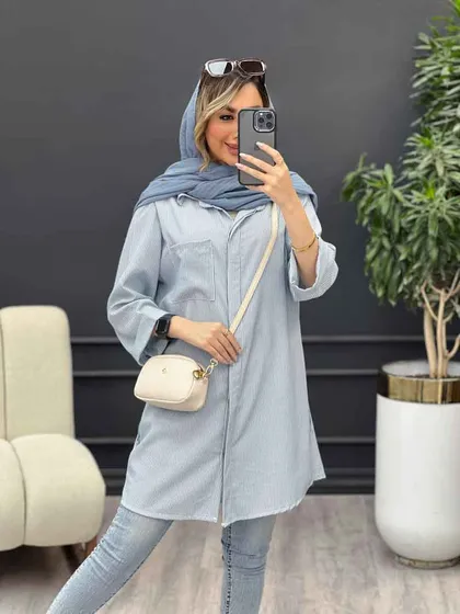 مانتو راه راه بغل سه دکمه