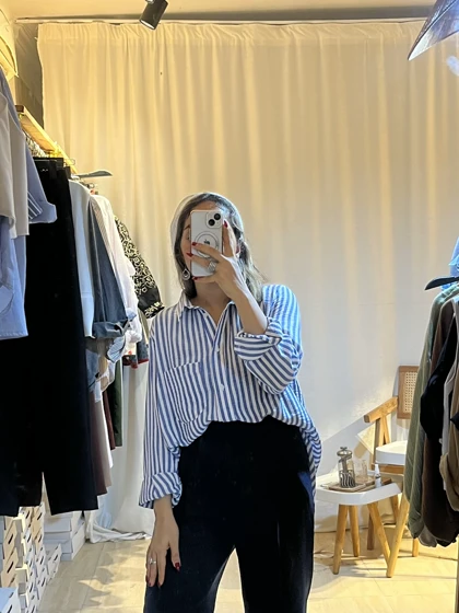 شومیز راه راه لینن زنانه خنک و تابستانی کد 093