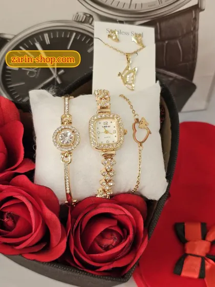 باکس هدیه ساعت و نیمست و دستبند نگینی
