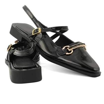 کفش کالج زنانه ورنی مدل Flat shoes - 0218 _ Black