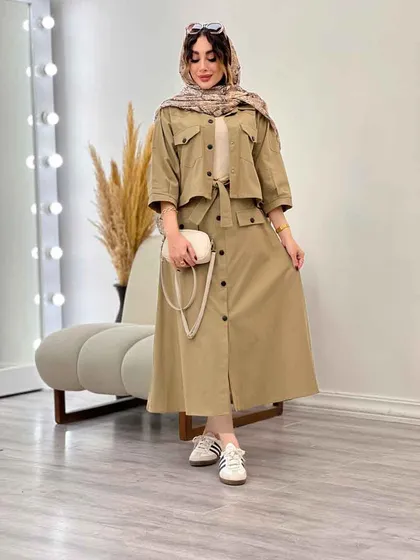 ست کت و دامن جلو دکمه
