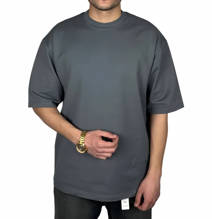 تیشرت آستین کوتاه طوسی ساده پارچه ماکان