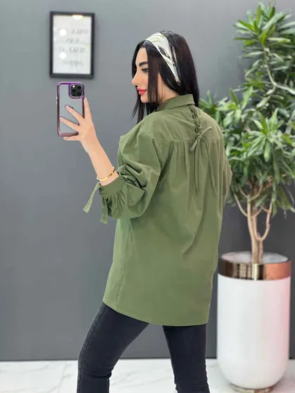 شومیز لینن آستین بنددار