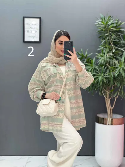 مانتو لینن طرح دار دو جیب پاکتی