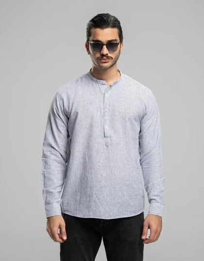 لینن یقه دیپلمات 3 دکمه راه راه باریک