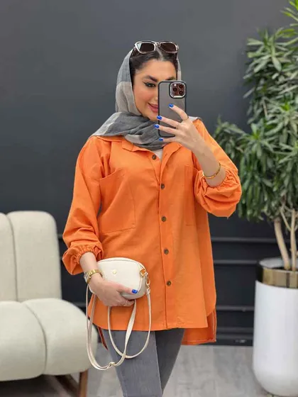 مانتو لینن آستین کش دو جیب