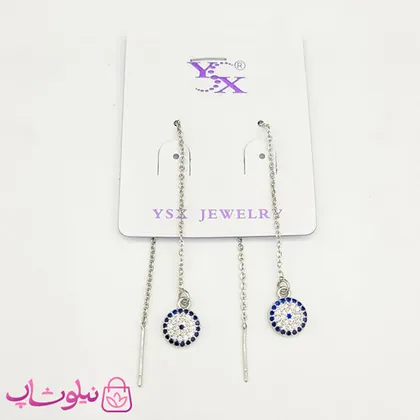 گوشواره دخترانه بخیه ای ysx طرح چشم نظر نقره ای