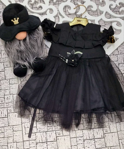 پیراهن دخترانه مشکی توردار مجلسی