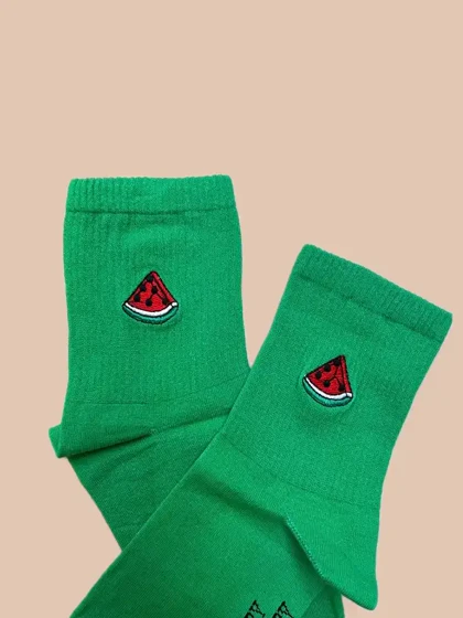 جوراب نیم ساق زنانه گلدوزی طرح هندوانه