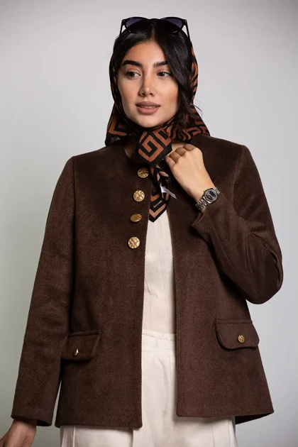 پالتو کت یقه گرد جناقی دکمه نما