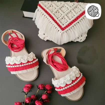 ست کیف و صندل زنانه مکرومه بافی مدل آلیس