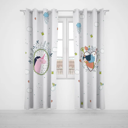 پرده پانچی اتاق کودک برند مینوریا کیدز طرح یونی کورن کد p-424