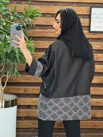 مانتو پانچ ژاکارد سوزن دوزی