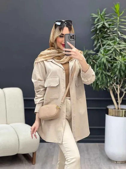 مانتو لینن رنگی دو جیب پاکتی