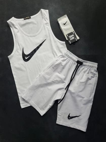 ست تاپ شلوارک نخی نایکی + جوراب