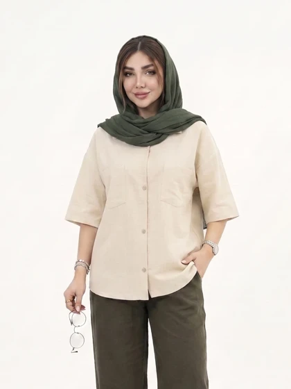 شومیز لینن آستین کوتاه دوجیب