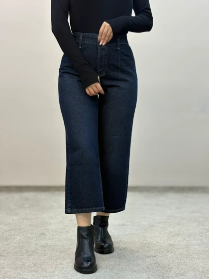 شلوار جین واید سرمه ای خامشور 6185