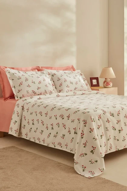 سرویس روتختی پیکه دو نفره Karaca Home مدل Silvie پنبه - قرمز