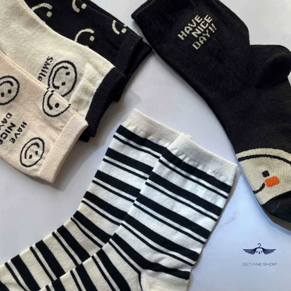 جوراب ساق‌دار سفید و مشکی طرح لبخند مستر ساکس