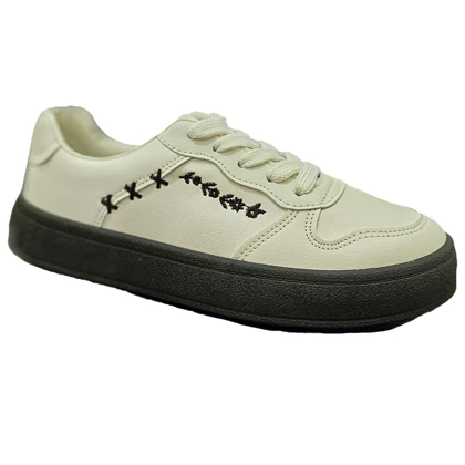 کفش کتانی زنانه ونس vans مدل visa گلدوزی رنگ کرم کد 06401