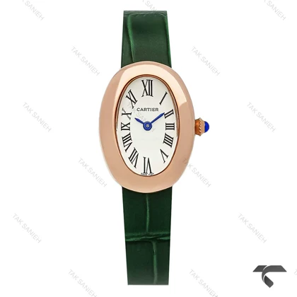 ساعت کارتیر Baignoire زنانه رزگلد بند چرم سبز Cartier-9853-L