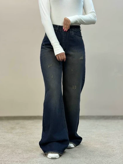 شلوار جین زنانه فلربگ خامشور تیره2163