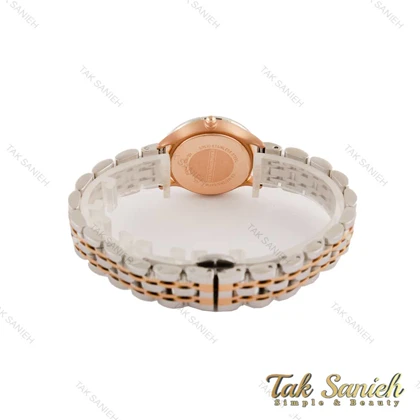 ساعت امپریوآرمانی زنانه دورنگ رزگلد صفحه مشکی شماره خطی Armani-5433-L
