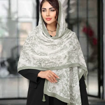شال نخی پلیسه کالکشن سبز سیج