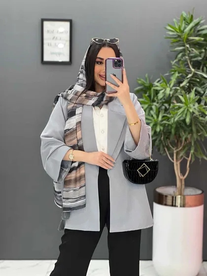 مانتو یقه دوبل آستین پاکتی
