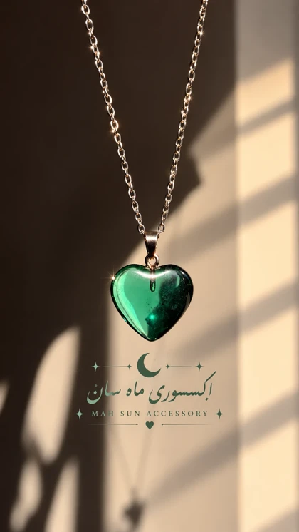 گردنبند قلب سبز پینترستی زنجیر 45سانت