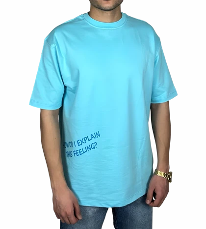 تیشرت آستین کوتاه مردانه آبی با چاپ نوشته آبی