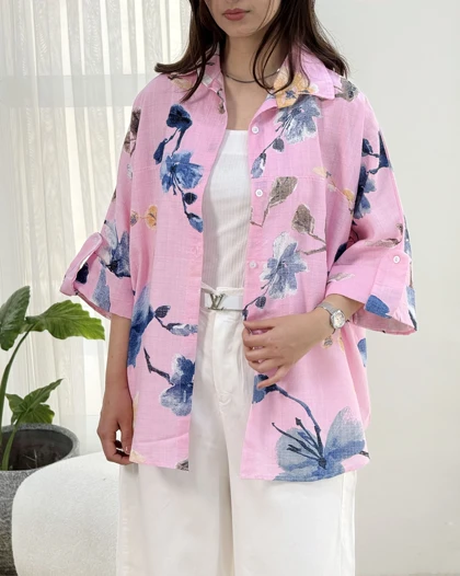 شومیز قواره دار گل لینن