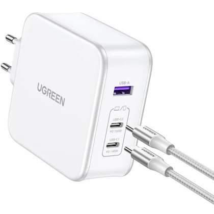 شارژر دیواری یواس‌بی و تایپ‌سی فست شارژ 140 وات یوگرین Ugreen CD289 90549 با کابل دوسر تایپ‌سی