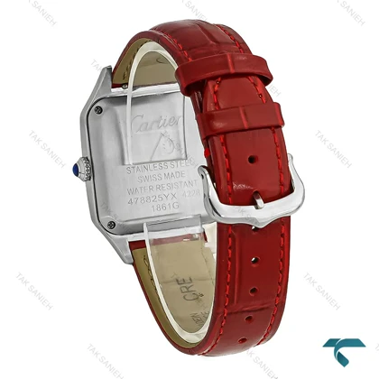ساعت کارتیر سانتوس دومونت مردانه بند زرشکی Cartier-8192-G