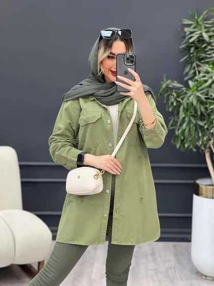 مانتو کتان زاپ‌دار دو جیب پاکتی