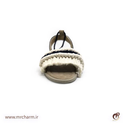 ست صندل و کیف دست بافت سفید سرمه ای mrc2416-01
