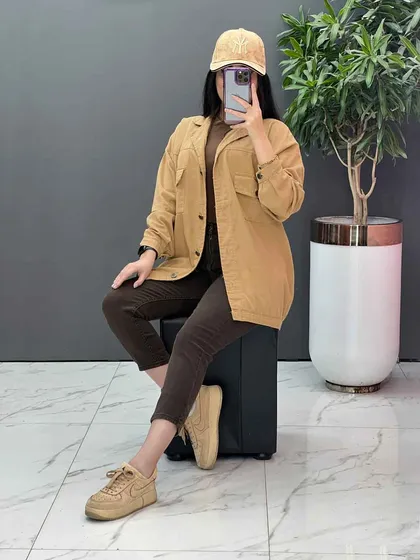 مانتو کتان زاپ‌دار جیب پاکتی