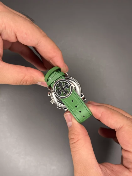 ساعت مچی پتک فیلیپ فول دیت بند چرمی سبز صفحه سبز Patek Philippe