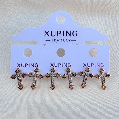 گوشواره صلیب نگین‌دار طلایی ژوپینگ